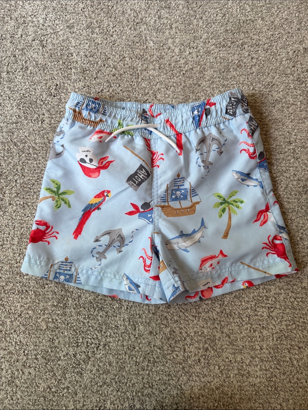 Janie and Jack Light Blue Pirate & Tropical Print Kids Swim Trunks